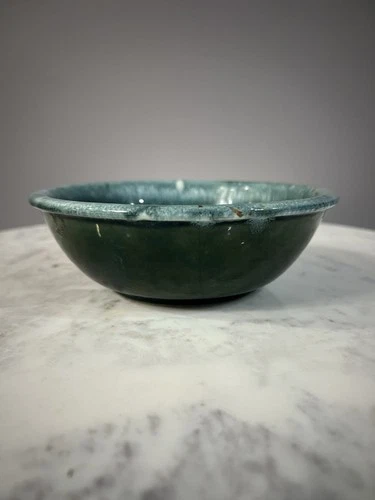 Vintage Hull Oven Proof Green Drip Glaze Ceramic Bowl USA Pottery #H