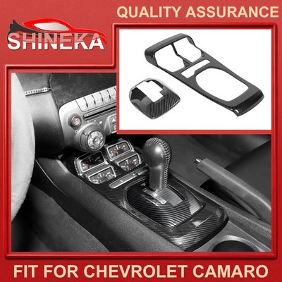 2x Carbon Fiber Gear Shift Panel Cover Trim Accessories For Chevy Camaro 2010-15