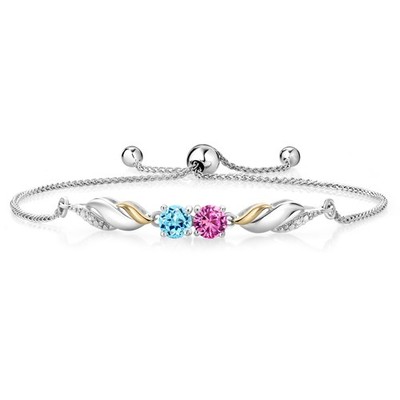 1.06 Ct Pink Created Sapphire Blue Apatite 925 Silver and 10K Yellow Gold