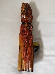 Hand Carved Wood Tree Spirit Old Man Folk Art Wall Hanging Sculpture Face 12”