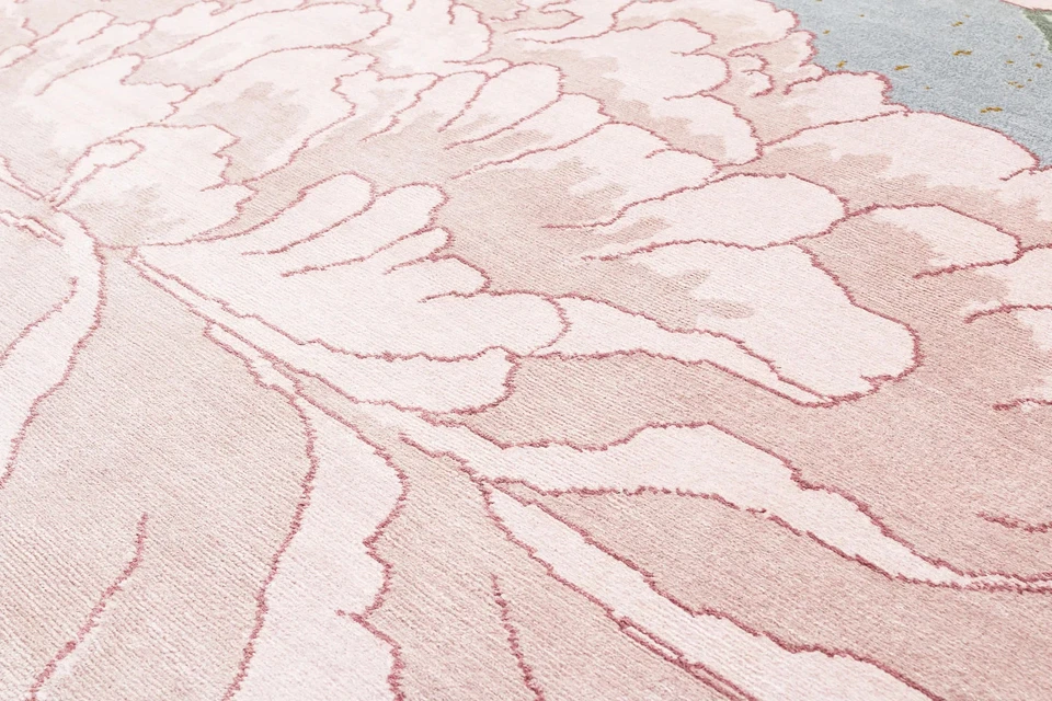 Alfombra de peonía floral pastel para guardería, comedor hecha a mano, alfombra de sala de estar 9x12 Foto 4 de 4