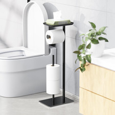Toilet Paper Holder Stand with Top Storage Shelf, Free Standing Toilet Roll Disp
