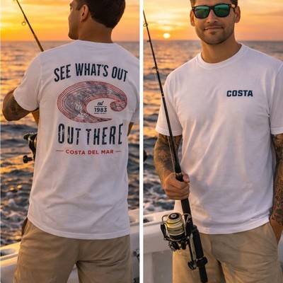 Costa Del Mar Men s Fishing Beach Short Sleeve Logo Tee (S) & Logo Decal