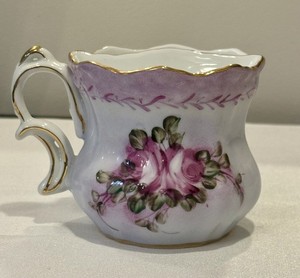 Antique Limoges Victorian Mustache Moustache Cup Mug Purple Floral Gold Trim