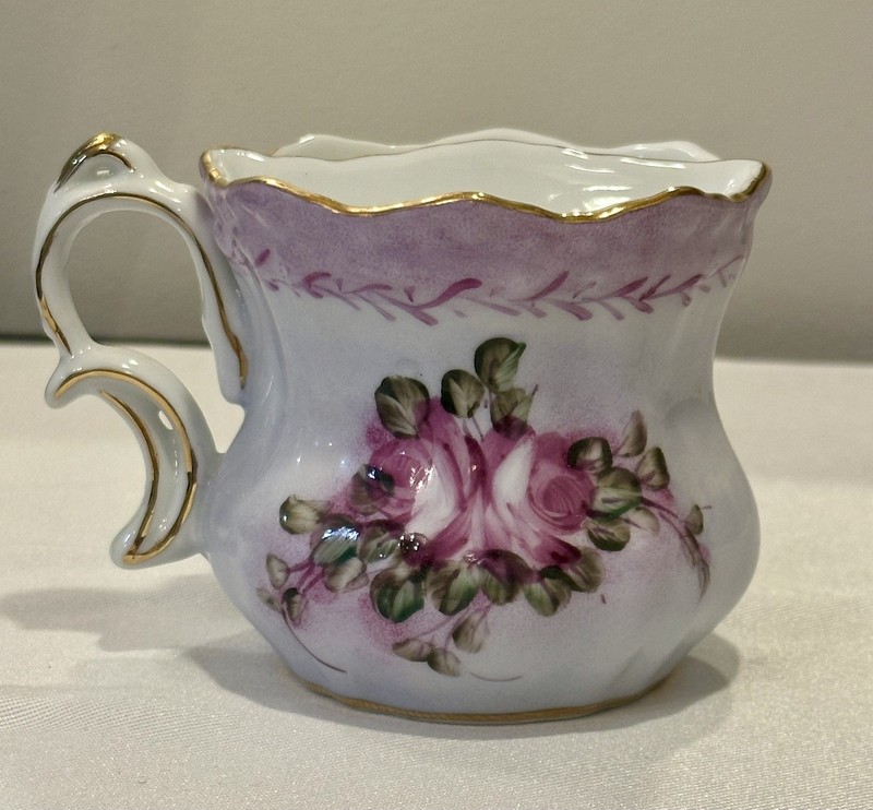 Antique Limoges Victorian Mustache Moustache Cup Mug Purple Floral Gold Trim