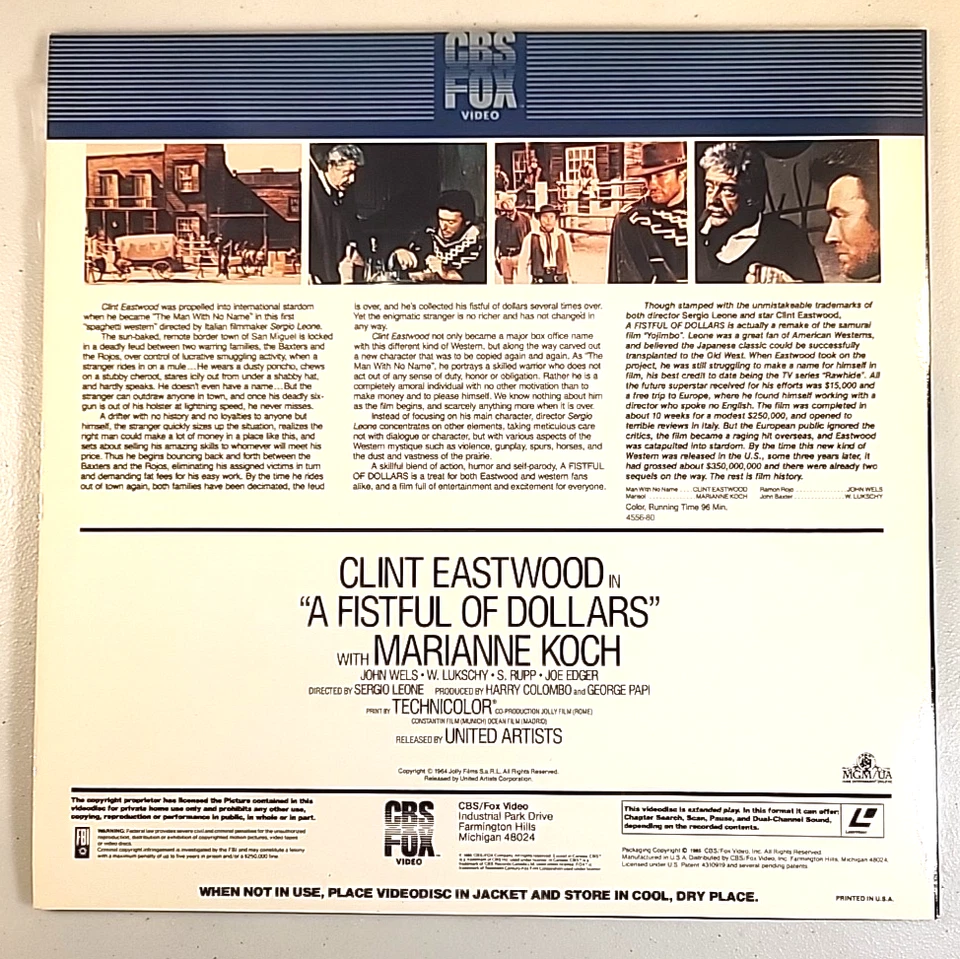 A Fistful of Dollars (Laserdisc, Extended Play) *VG close to LN* Clint Eastwood Foto 4 de 4