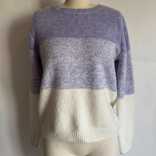 Cupcakes Cashmere Soft Color Block Stripe Crewneck Sweater-Purple/Cream-Sze M