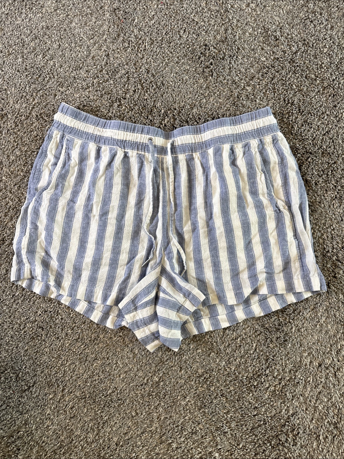Gap Women’s Blue White Striped Shorts Elastic Waist Cotton Size L