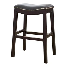 Pemberly Row 25" Faux Leather Counter Height Barstool in Gray