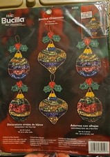 Plaid Bucilla Felt Jeweled Ornaments Christmas Set Of 6 84950 Brand New