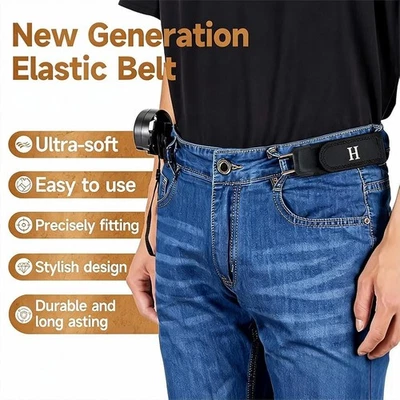 MARKENLOS Tactical Metal Hook Elastic Belt Unisex Buckle-Less Invisible Waist Belt Closure