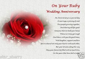  RUBY  WEDDING  ANNIVERSARY  Personalised Poem Laminated 