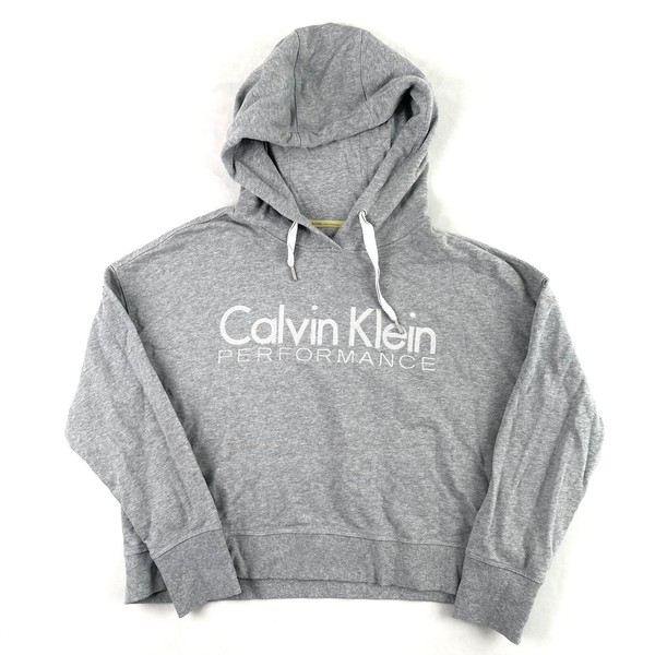 Calvin Klein Performance Cropped Hoodie Womens XL Grey Embroidered Logo Detail