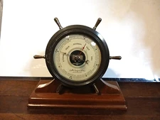 Vintage Air guide  Nautical BAROMETER Sailing SHIP WHEEL on Wood BASE