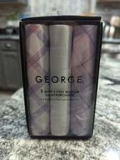 NEW IN BOX 3 men's fine woven handkerchiefs George 100 cotton