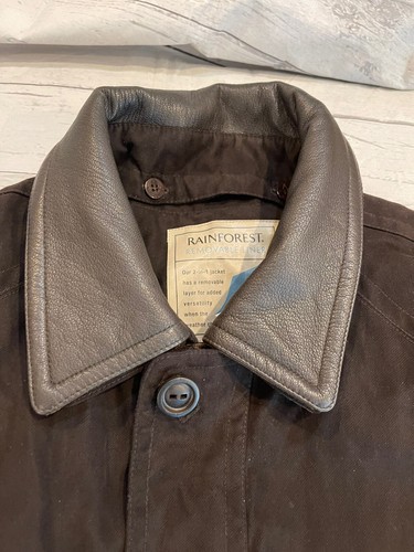 RainForest dunkelbraune Jacke Lederkragen Herren L herausnehmbares Innenfutter Daunen wie besehen - Bild 4 von 12