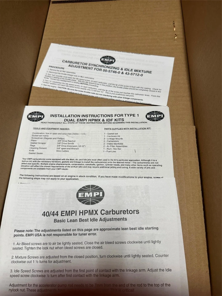 Kit de carburador EMPI doble 44 mm HPMX para VW Volkswagen tipo 1 bug 2 autobús Karmann Ghia Foto 3 de 4