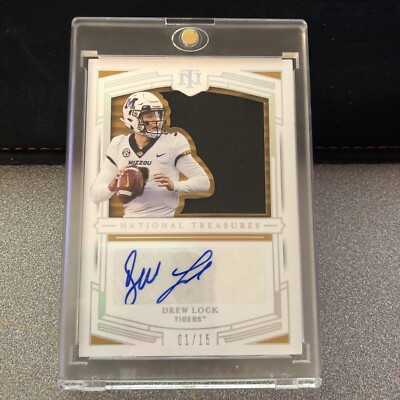 2020 Panini National Treasures Coll. Drew Lock Silhouettes Patch Auto Silver /15