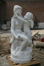 NICE HAND CARVED MARBLE MOTHER AND CHILD ESTATE STATUE - MCS80