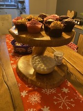 One off unique Rustic real wood  2 tier cake stand