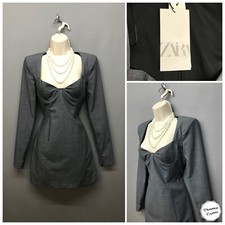 NEW Zara Grey Smart Bodycon Dress XS Jersey Stretchy Sweetheart Neck