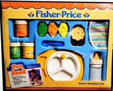 COMPLETE VTG  Fisher Price Fun With Food Baby's Mealtime ~ Bib Bottle Spoon Food