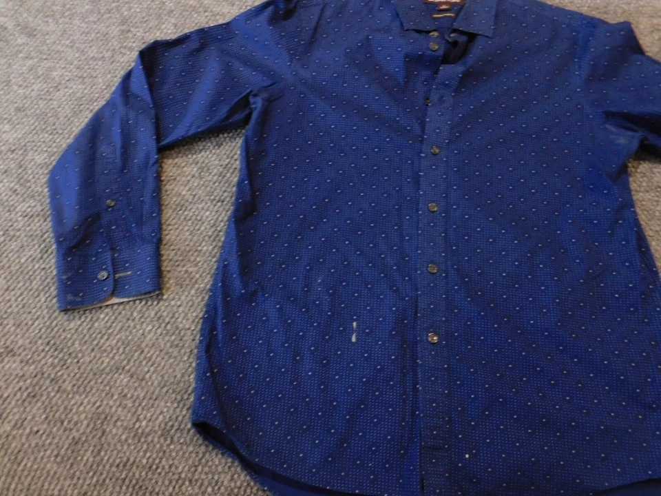 Camisa Michael Kors Para Hombre Mediana Azul Ajuste Clásico Lunares Botones Foto 3 de 4