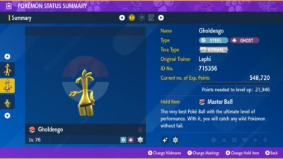 XXXL Shiny Gholdengo 6IV Lv.76 Modest Gimmighoul Jumbo Pokemon