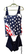 Women's Plus Size Swimsuit LOT - 2 Tops, 1 Bottom used for both BLUE 2XL