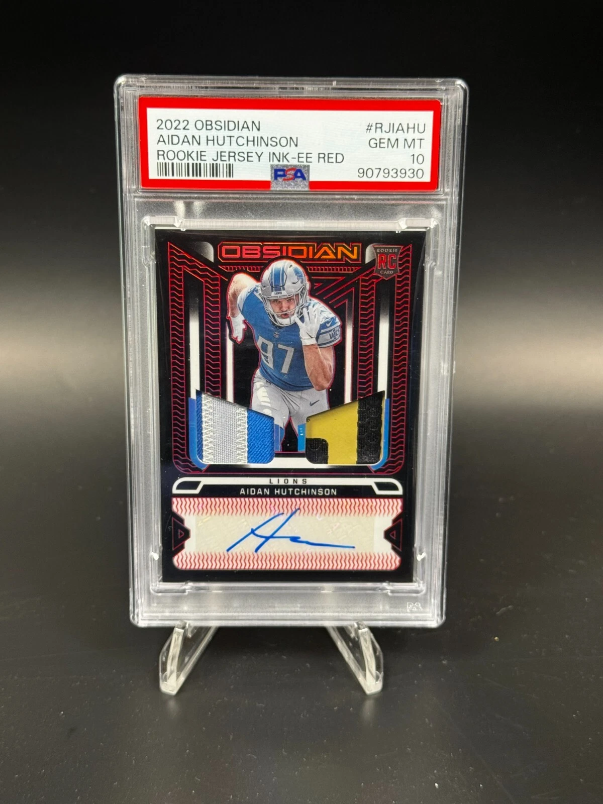 Aidan Hutchinson Panini Obsidian Rookie Jersey Ink #RJIAHU Electric Etch Red