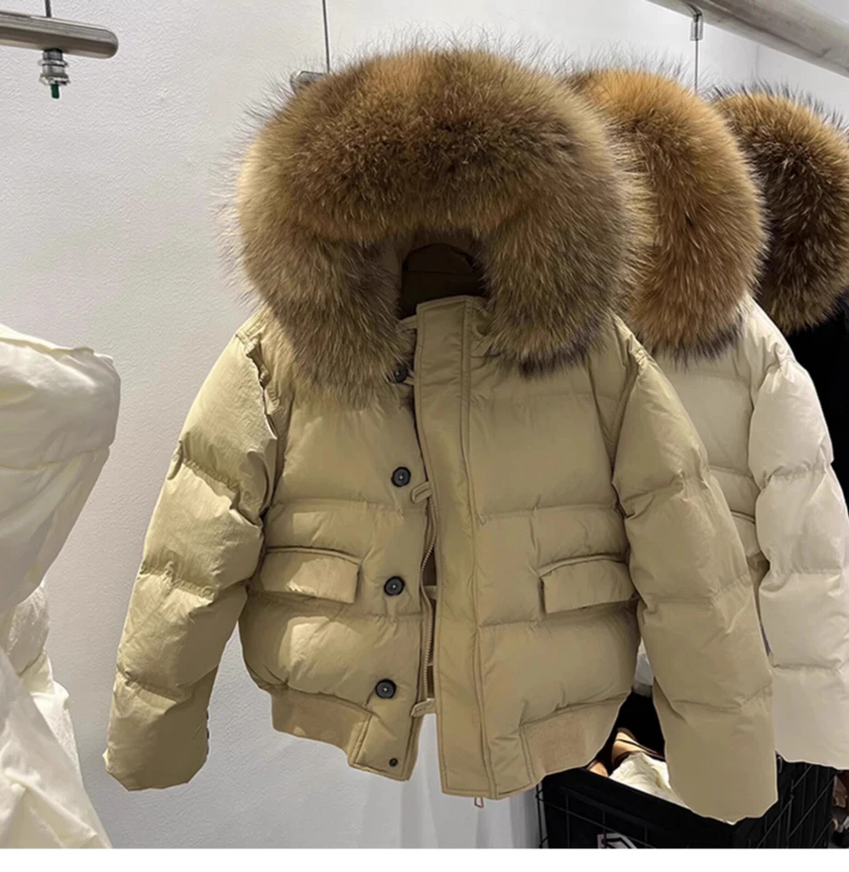 Luxurious Winter Women Big Real Fur Real Duck Down Short Parka Coat - Image 3 of 4