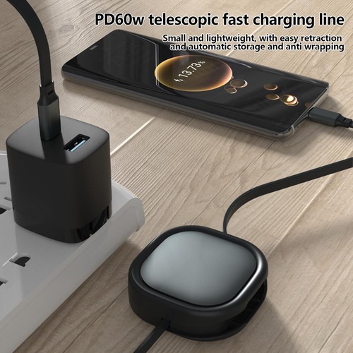 Câble rétractable 60W USB Type C vers USB C PD charge rapide chargeur - Photo 7 sur 10