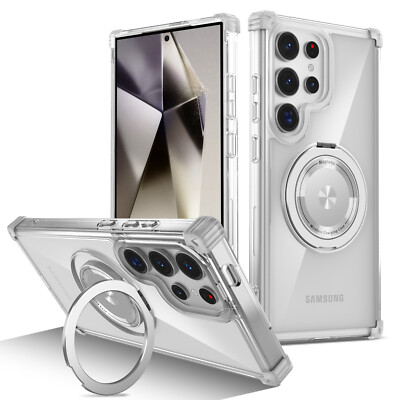 For Samsung Galaxy S26 S25 S24 FE S23 S22 Ultra Magnetic Ring Holder Clear Case