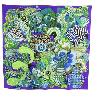 Hermes Scarf Stole Fleurs d’Indiennes Purple Floral Aline Honore Silk New  90 cm