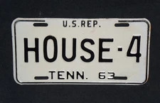 1963 Tennessee License Plate - U.S. HOUSE REPRESENTATIVE # 4