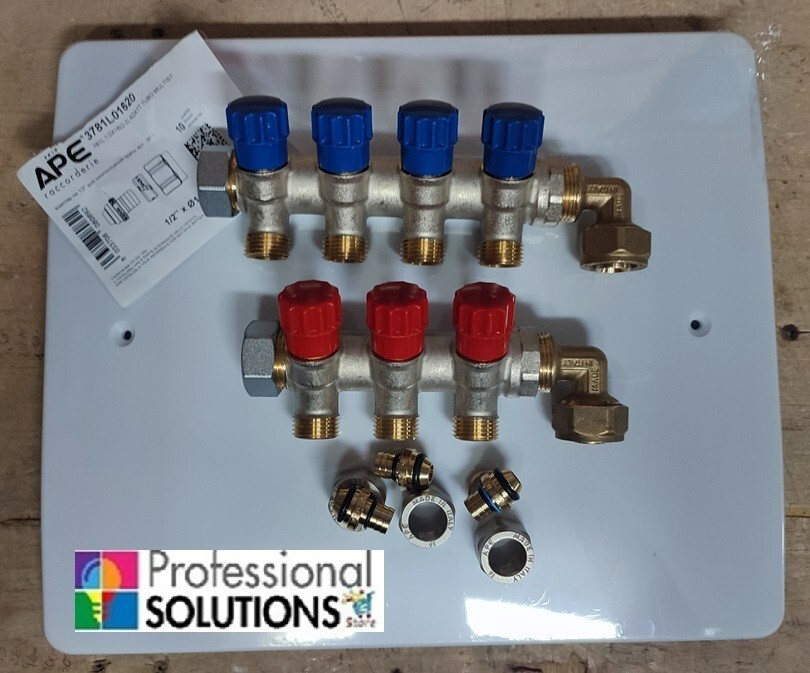 COLLETTORE COMPLETO 4+3 DA 3/4 RUBINETTI + CASSETTA + RACCORDI MULTISTRATO 16X2
