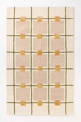 Greer Hand-Tufted Wool Viscose Rug | Geometric Grid with Raised Squares Design