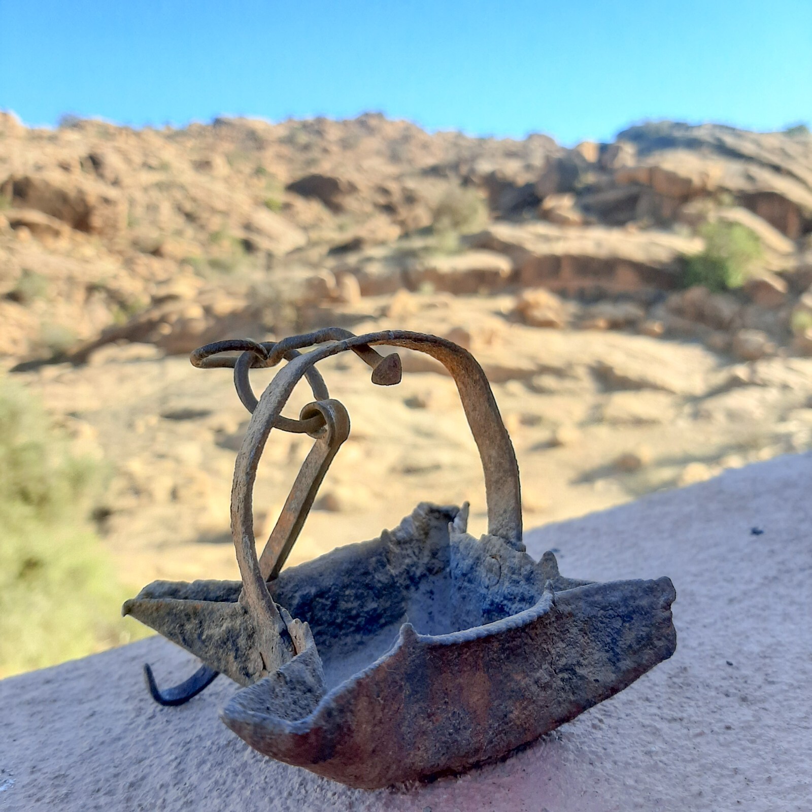 Antique wrought cast Iron grease whale Oil Betty Lamp Lantern rare hand