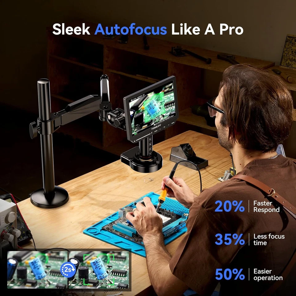 TOMLOV Autofocus 4K Coin Magnifier w/ Ring Light 52MP LCD Microscopes 8" TM4K-AF - Image 2 of 4