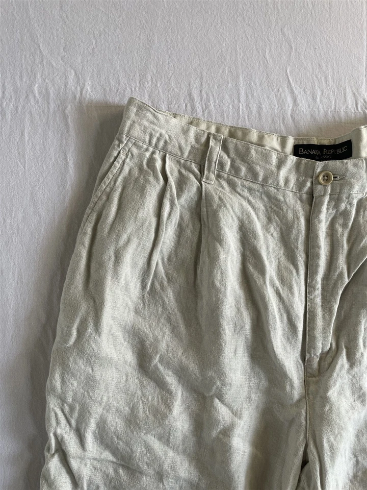 Shorts masculino clássico vintage banana Republic 36x7,5" cáqui 100% linho plissado - Imagem 2 de 4