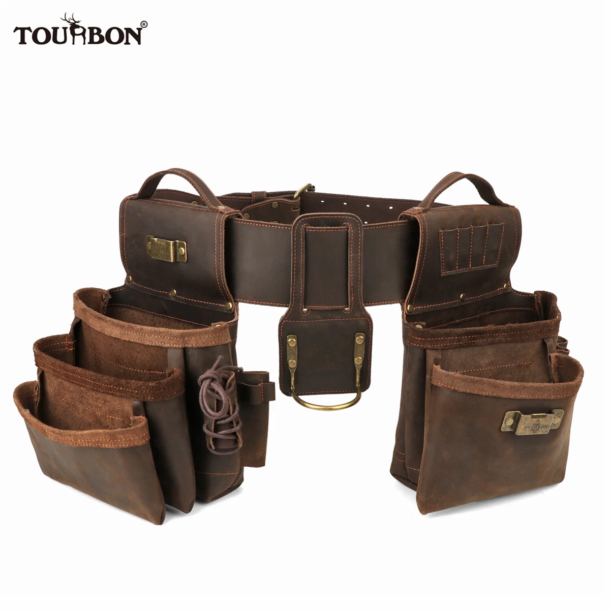 TOURBON Heavy Duty Tool Belt Pouch for Electricians Carpenter Contractor  Leather