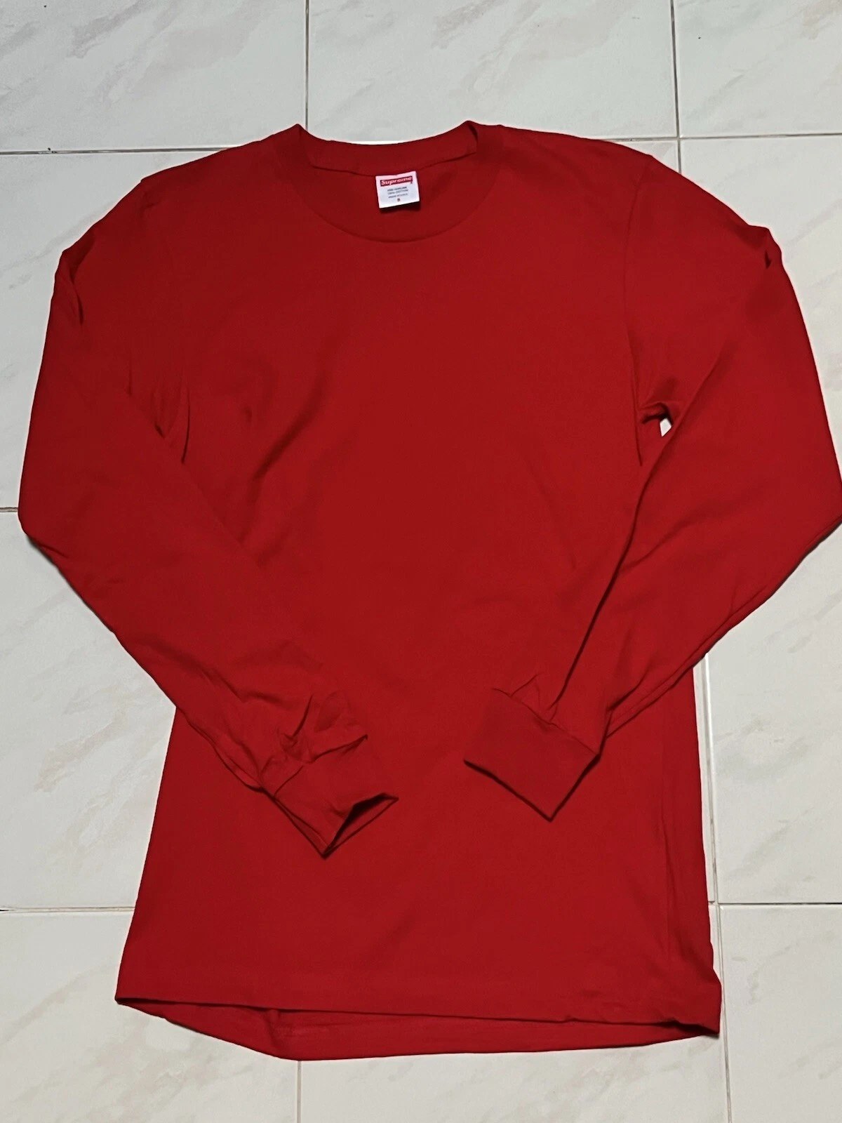 T shirt rouge suprême manches longues blanc rouge homme S coton neuf