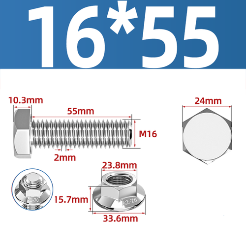 304 Stainless Hex Flange Bolts With Free Serrated Flanged Nuts M10 M14 M16 M20 - Picture 94 of 138