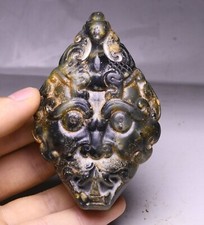 9CM Chinese Old Jade Carved Dragon Beast Face Phoenix Bird Pattern Amulet Buckle