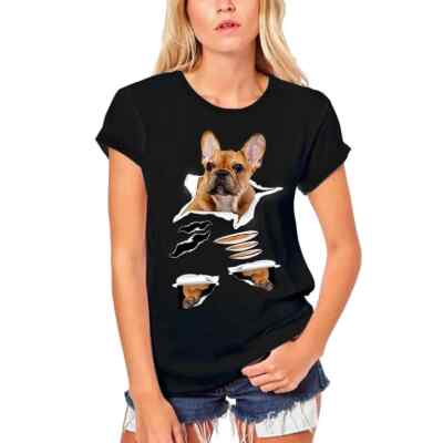 Damen Grafik T-Shirt aus Biobaumwolle Brauner Mops-Hund   Brown Pug Dog