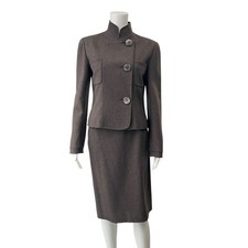 Valentino VINTAGE Brown Wool 2-Piece Blazer Skirt Set size 6