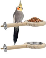 Bird Perch Feeding Cup Birds Platform Parrot Wood Perch Stand Toy Cage Access...