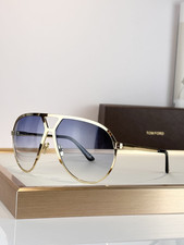 TOM FORD 1060 Clear Blue Lenses, Gold Frame Aviator Sunglasses 64-14-135