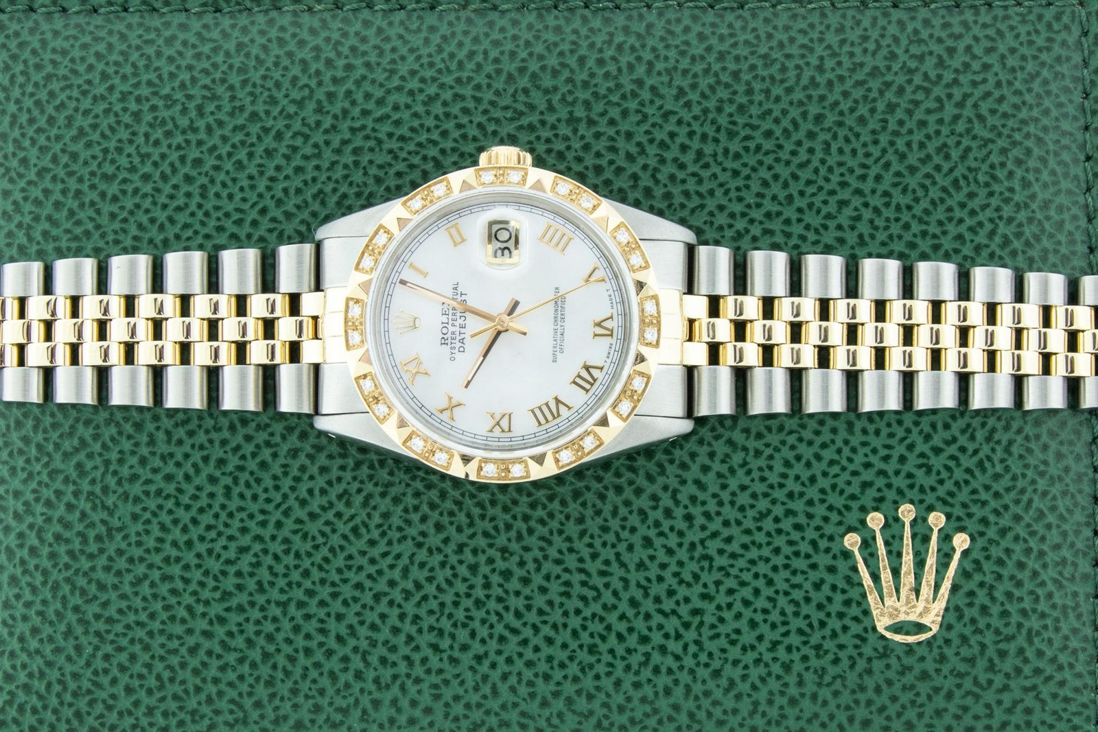 Rolex Mens Datejust White Roman Watch Steel and 18K Gold Diamond Bezel Rolex Box image 10