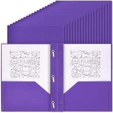 Yeaqee 30 Pcs Plastic Folders with Pockets and Prongs Plastic Folder 2 Pockets 3